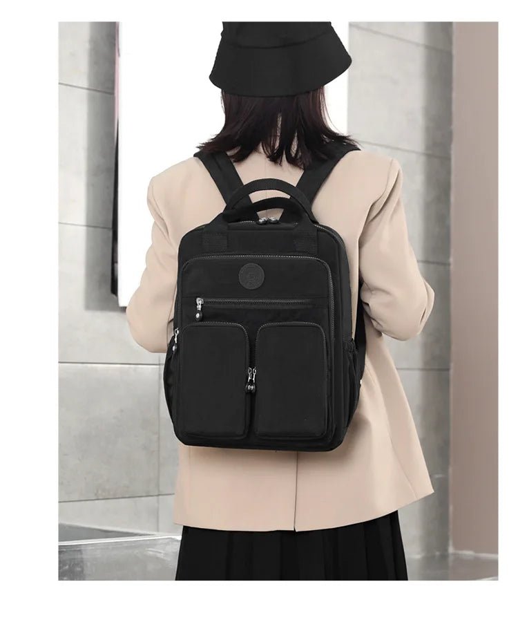 Fashion Woman Backpack Waterproof Nylon Soft Handle Solid Multi-pocket Travel Zipper Feminina School Bags Laptop Backpack