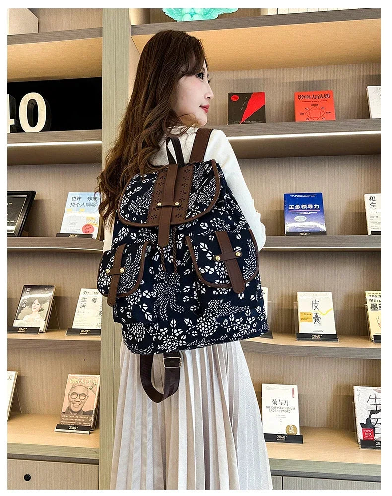 New Selling Flower Oxford Women's Backpack 2024 High Quality Lightweight Drawstring Waterproof Large Capacity Youth Backpack