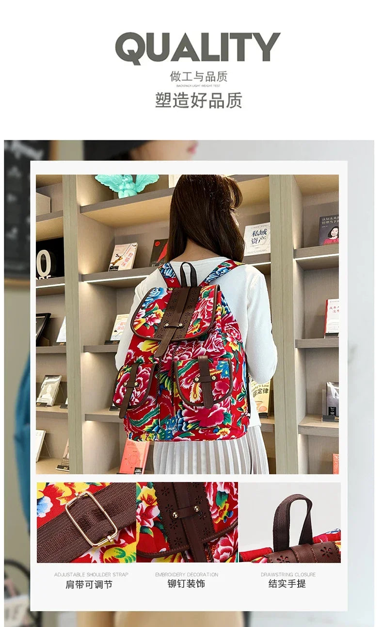 New Selling Flower Oxford Women's Backpack 2024 High Quality Lightweight Drawstring Waterproof Large Capacity Youth Backpack