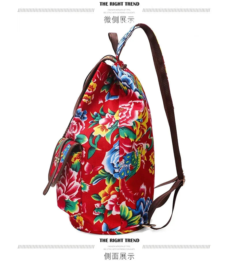 New Selling Flower Oxford Women's Backpack 2024 High Quality Lightweight Drawstring Waterproof Large Capacity Youth Backpack