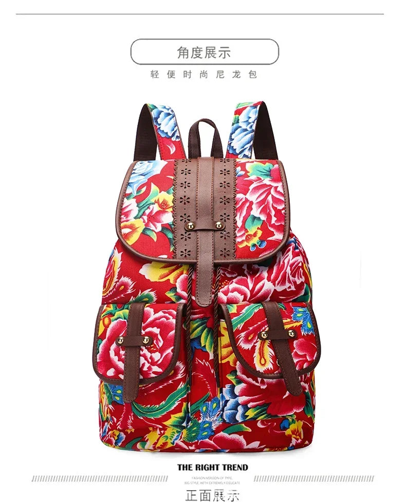 New Selling Flower Oxford Women's Backpack 2024 High Quality Lightweight Drawstring Waterproof Large Capacity Youth Backpack