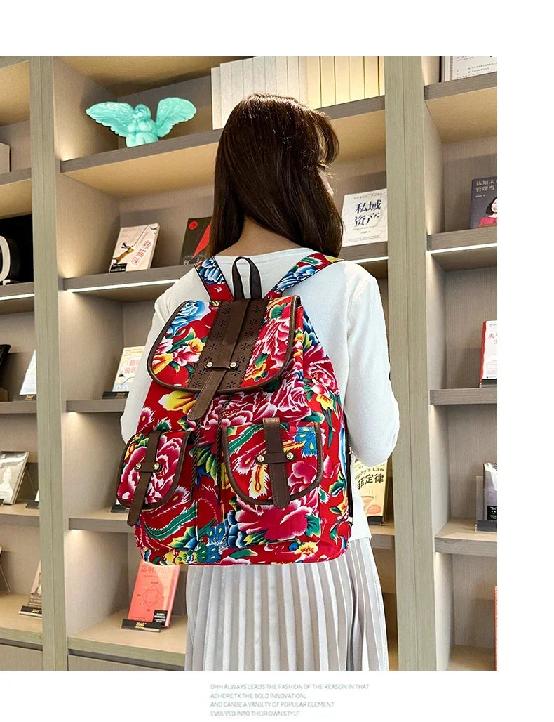 New Selling Flower Oxford Women's Backpack 2024 High Quality Lightweight Drawstring Waterproof Large Capacity Youth Backpack