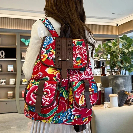 New Selling Flower Oxford Women's Backpack 2024 High Quality Lightweight Drawstring Waterproof Large Capacity Youth Backpack