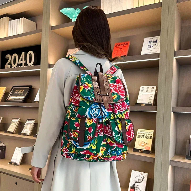 New Selling Flower Oxford Women's Backpack 2024 High Quality Lightweight Drawstring Waterproof Large Capacity Youth Backpack