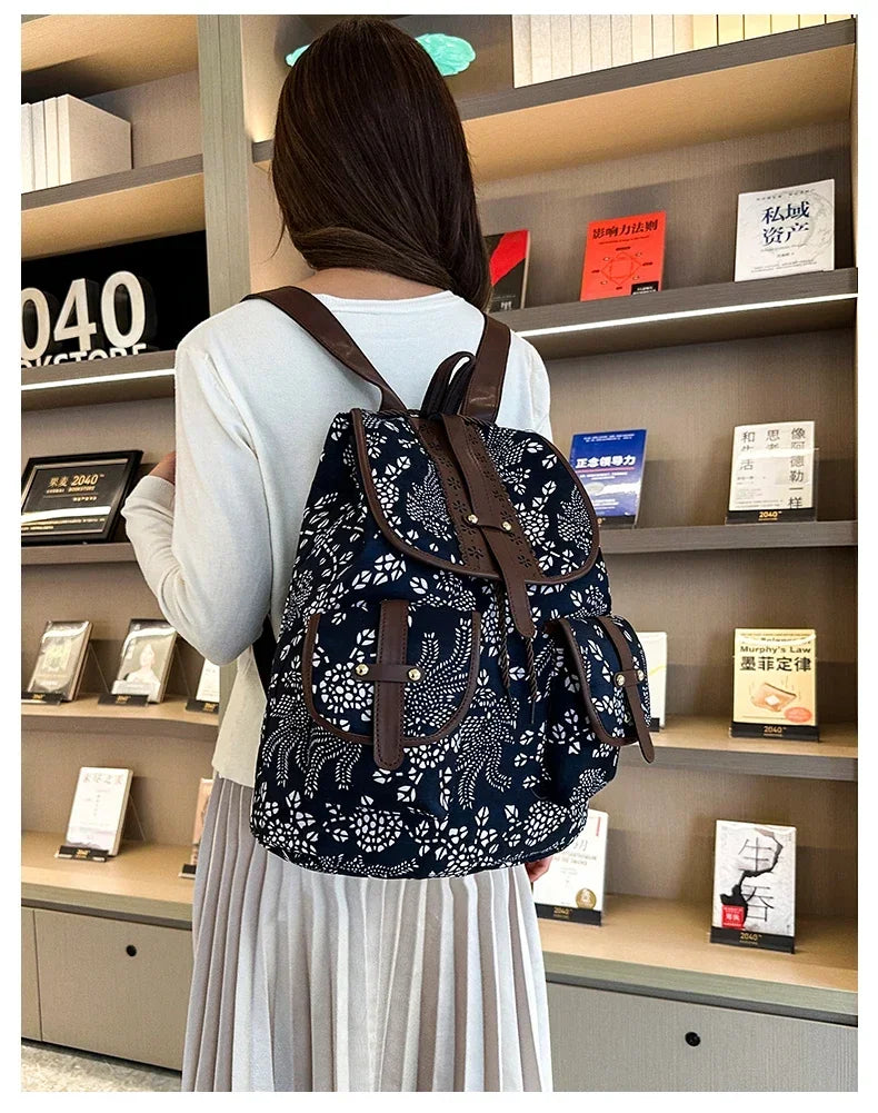 New Selling Flower Oxford Women's Backpack 2024 High Quality Lightweight Drawstring Waterproof Large Capacity Youth Backpack