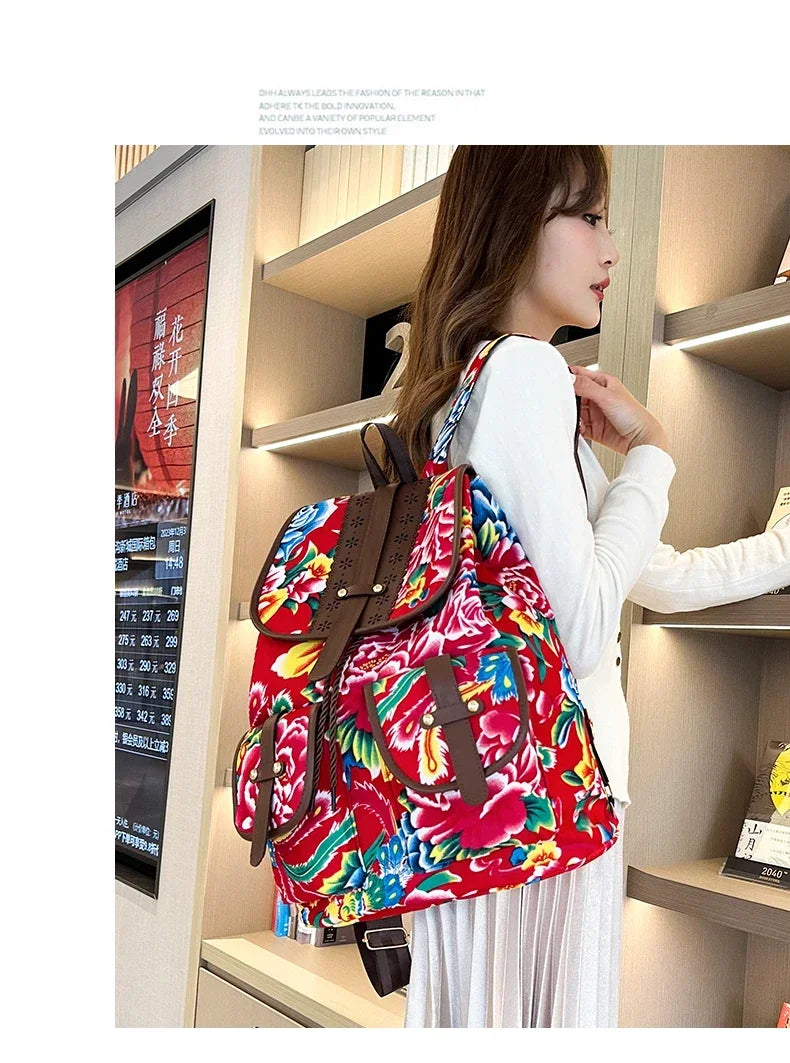 New Selling Flower Oxford Women's Backpack 2024 High Quality Lightweight Drawstring Waterproof Large Capacity Youth Backpack