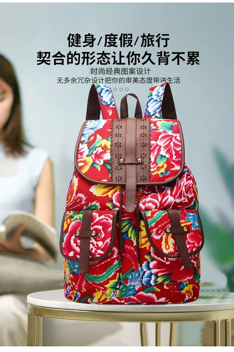 New Selling Flower Oxford Women's Backpack 2024 High Quality Lightweight Drawstring Waterproof Large Capacity Youth Backpack