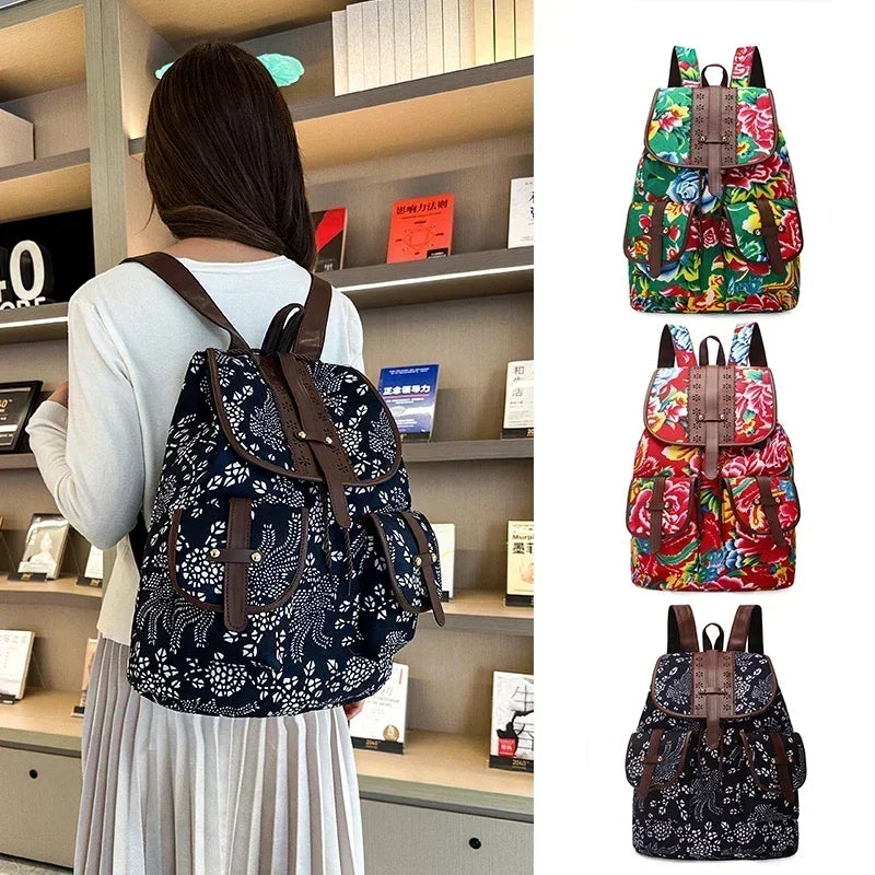 New Selling Flower Oxford Women's Backpack 2024 High Quality Lightweight Drawstring Waterproof Large Capacity Youth Backpack