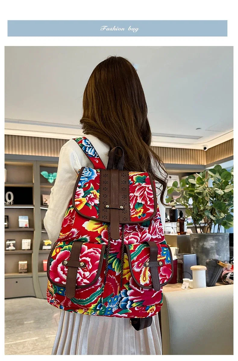 New Selling Flower Oxford Women's Backpack 2024 High Quality Lightweight Drawstring Waterproof Large Capacity Youth Backpack