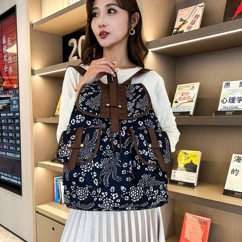 New Selling Flower Oxford Women's Backpack 2024 High Quality Lightweight Drawstring Waterproof Large Capacity Youth Backpack