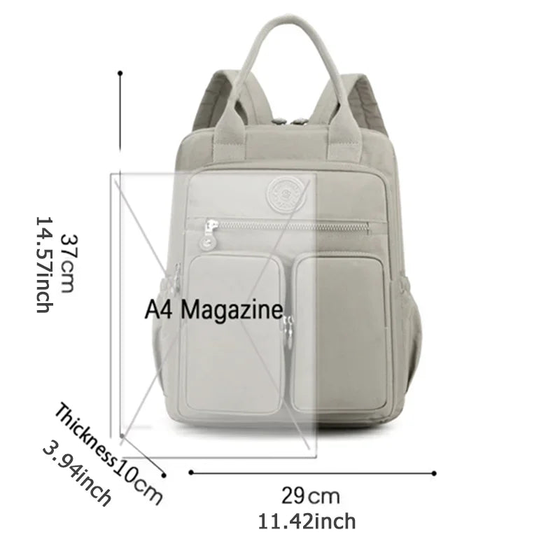 Fashion Woman Backpack Waterproof Nylon Soft Handle Solid Multi-pocket Travel Zipper Feminina School Bags Laptop Backpack