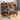 Wood Dog Crate With Storage Drawer And Bench rustic wood kennel with bench top, storage shelf and dog resting inside