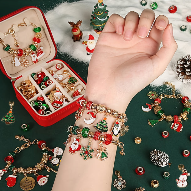Christmas Jewelry Kit DIY Bracelet Making  Red Green Charms