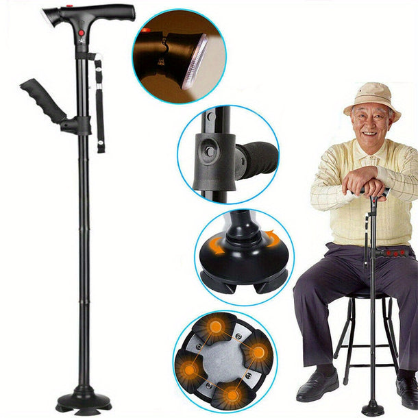 Aluminum Cane with LED Light Alarm Adjustable Folding Walker