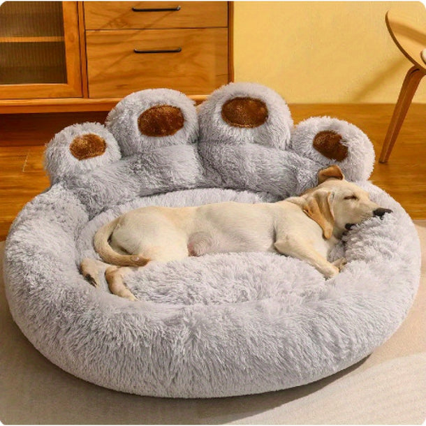 Cute Bear Paw Bed 1pc Calming Cute Bear Paw Shaped Pet Bed Warm Comfortable Soft Round Cuddler Lounger Plush Polyester Pet Mat Donut Dog Cat Bed with Assembly Not Required for Cats and Small Dogs
