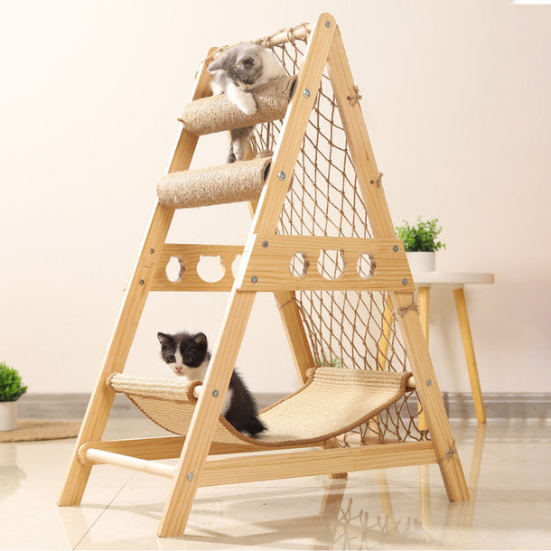 Cat Tower Equipped with Sisal Claws Hemp Rope Net Bag Comfortable Sisal Hammock and Hanging Ball to Amuse Cats for Indoor Cats 406085cm