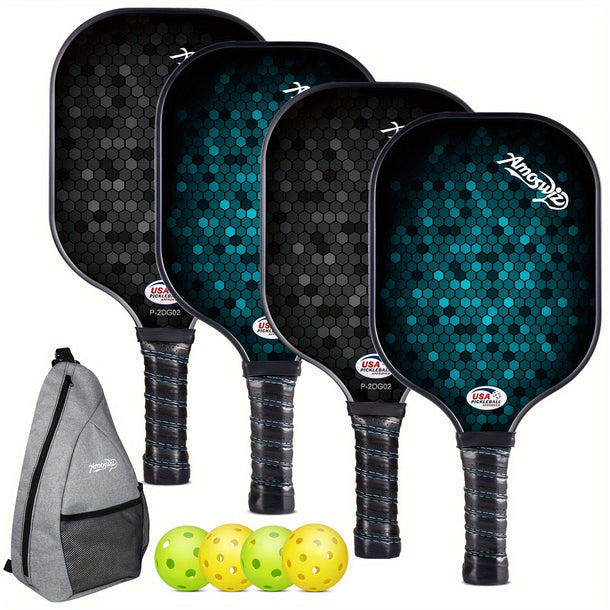 Amoswiz Pickleball Paddles Set of 4 Premium Fiberglass Paddles 4 Pickleballs