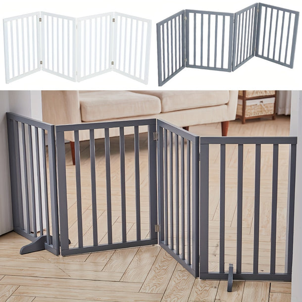 Large 34 Panels Folding Door Divider Safety Barrier Pet Gate Freestanding Wooden Dog Fence Safety Barrier Divider 140x605cm GreyWhite