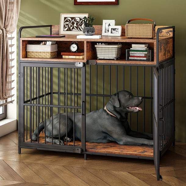 Dog Crate Furniture Wood Kennel with Storage Drawer